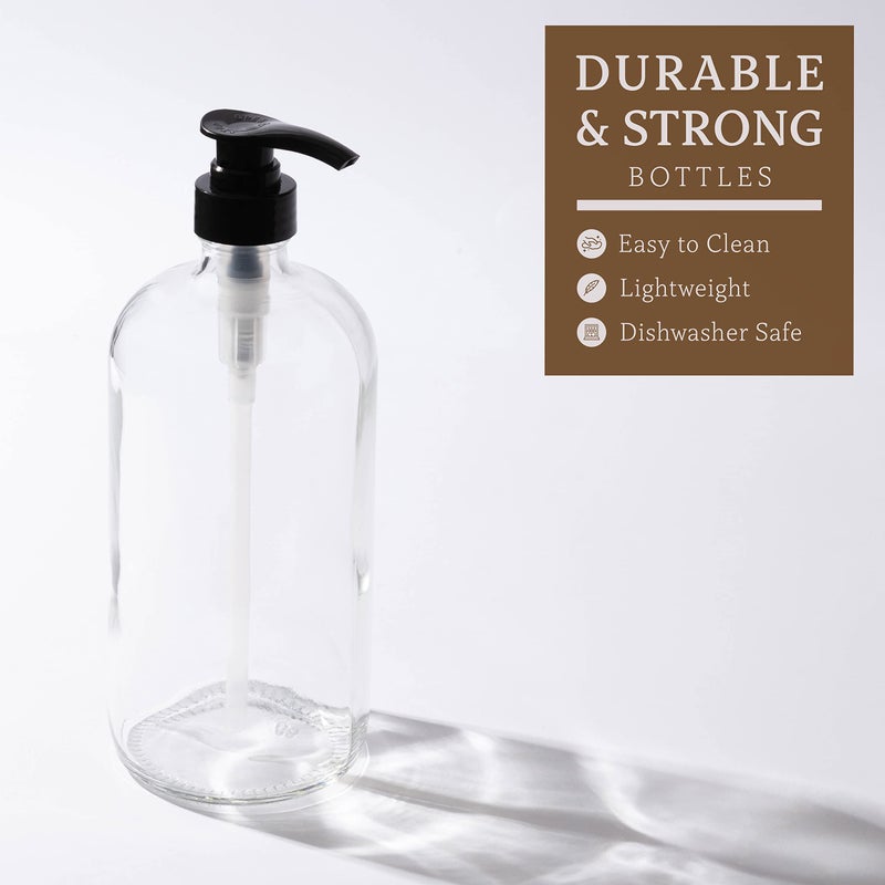 kitchentoolz Glass Shampoo and Conditioner Dispenser - Large Glass Pump Bottle Dispenser - 32 Ounce (1 Liter) - Pack of 4 - Image 3